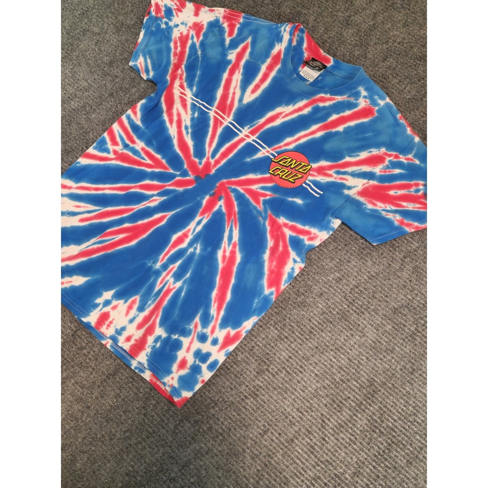 Santa Cruz Skateboards Mens Tie Dye Dot Logo T-Shirt Blue Red White Medium